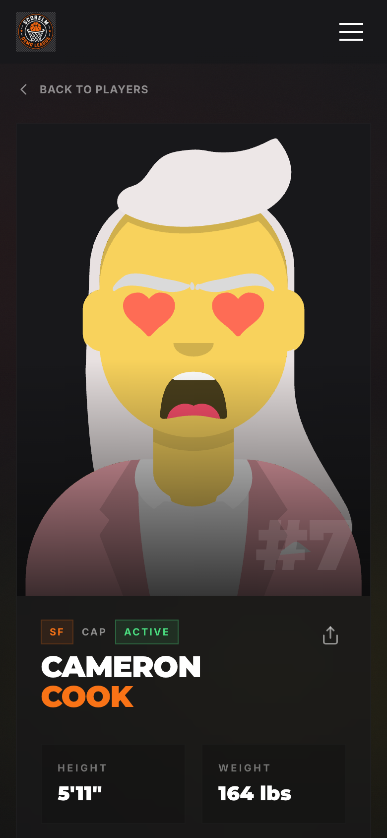Player profile with career stats on a phone